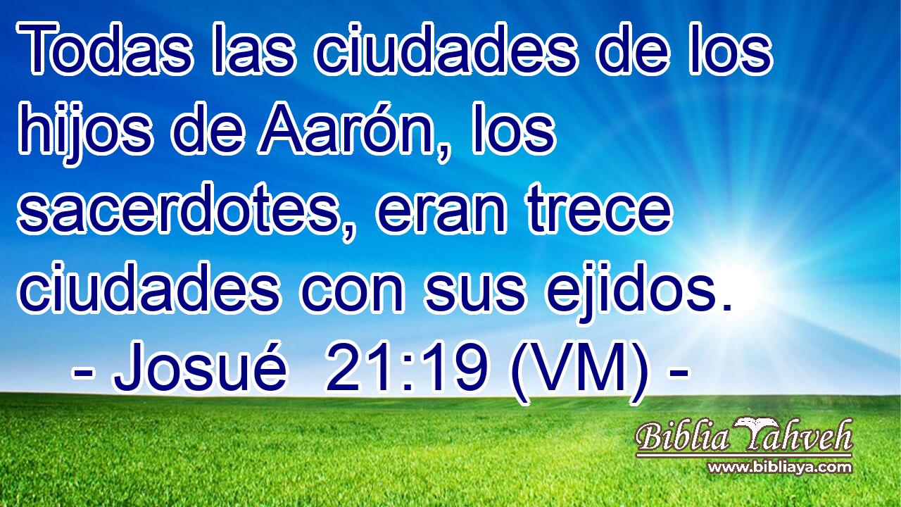  Todas las ciudades de los hijos de Aarón, los sacerdotes, eran trece ciudades con sus ejidos. 