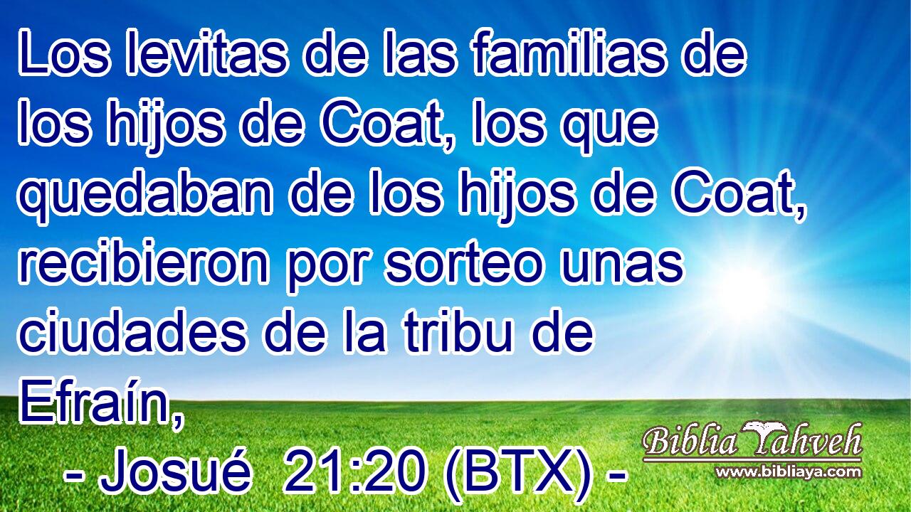Los levitas de las familias de los hijos de Coat, los que quedaban de los hijos de Coat, recibieron por sorteo unas ciudades de la tribu de Efraín,