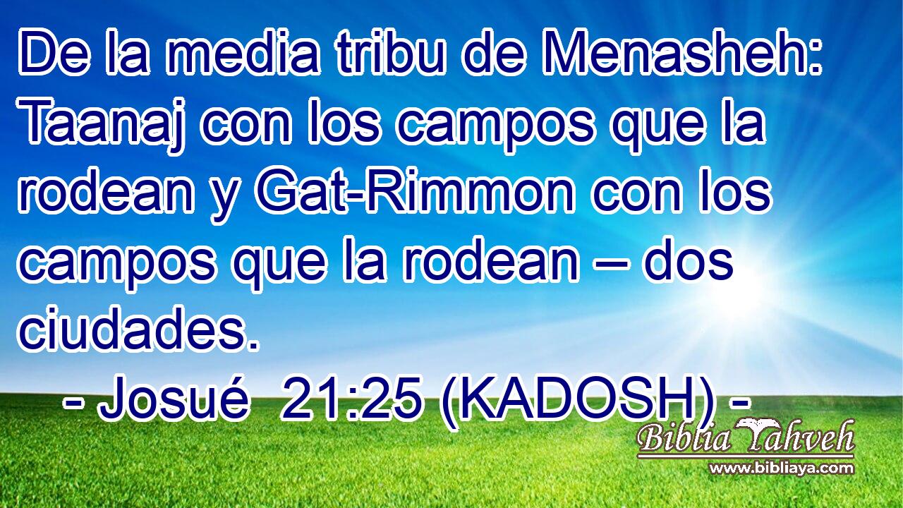  De la media tribu de Menasheh: Taanaj con los campos que la rodean y Gat-Rimmon con los campos que la rodean – dos ciudades. 