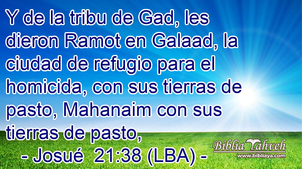 Y de la tribu de Gad, les dieron Ramot en Galaad, la ciudad de refugio para el homicida, con sus tierras de pasto, Mahanaim con sus tierras de pasto,