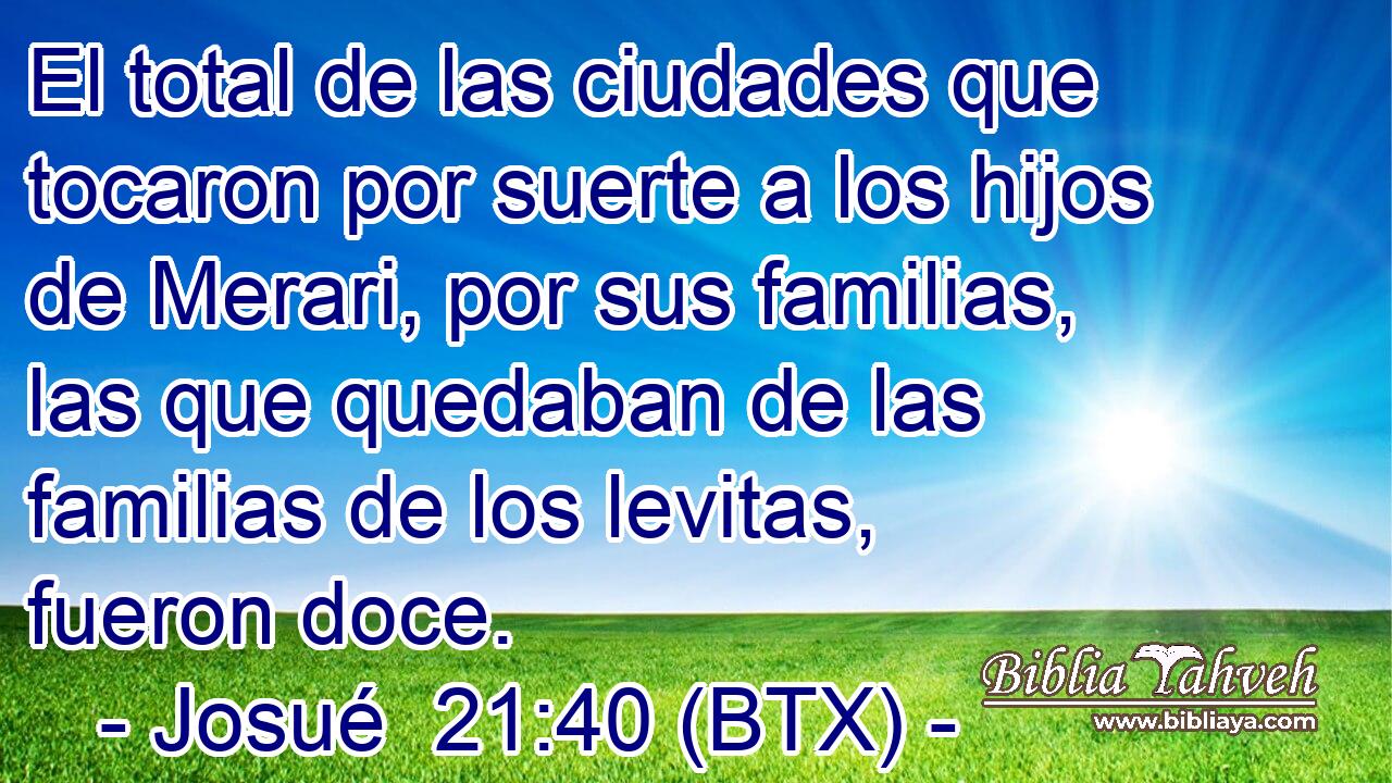 El total de las ciudades que tocaron por suerte a los hijos de Merari, por sus familias, las que quedaban de las familias de los levitas, fueron doce.