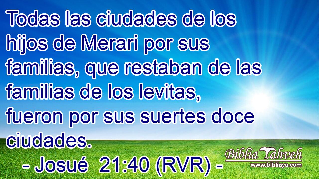 Todas las ciudades de los hijos de Merari por sus familias, que restaban de las familias de los levitas, fueron por sus suertes doce ciudades.