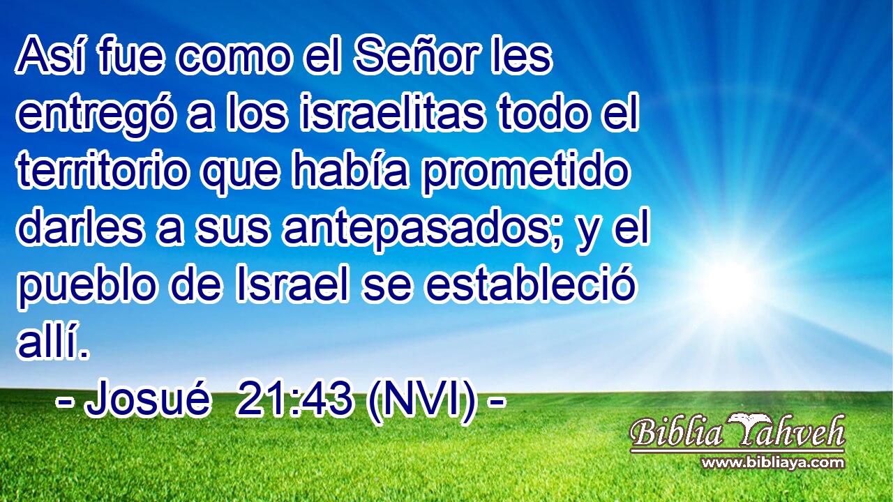  Así fue como el Señor les entregó a los israelitas todo el territorio que había prometido darles a sus antepasados; y el pueblo de Israel se estableció allí. 