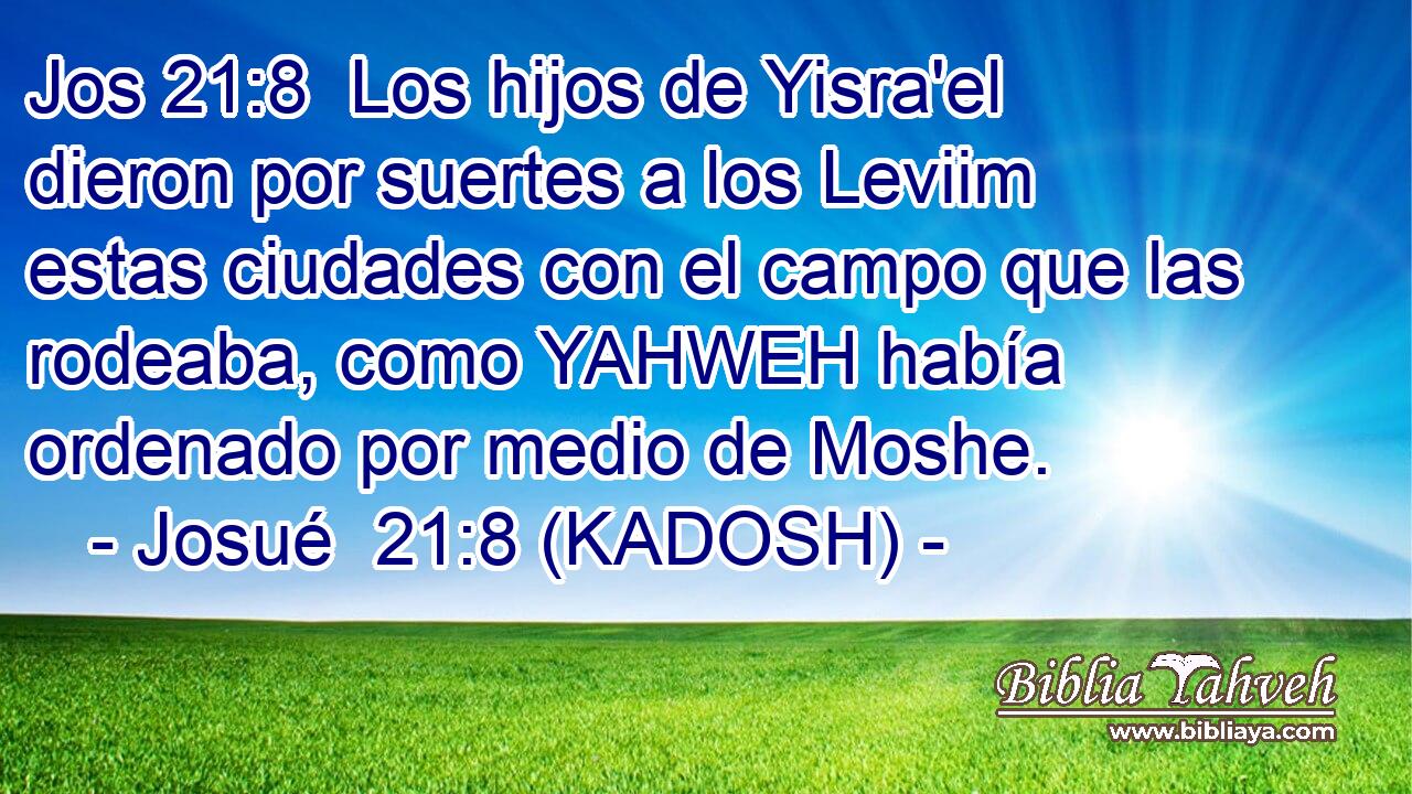  Los hijos de Yisra'el dieron por suertes a los Leviim estas ciudades con el campo que las rodeaba, como YAHWEH había ordenado por medio de Moshe. 