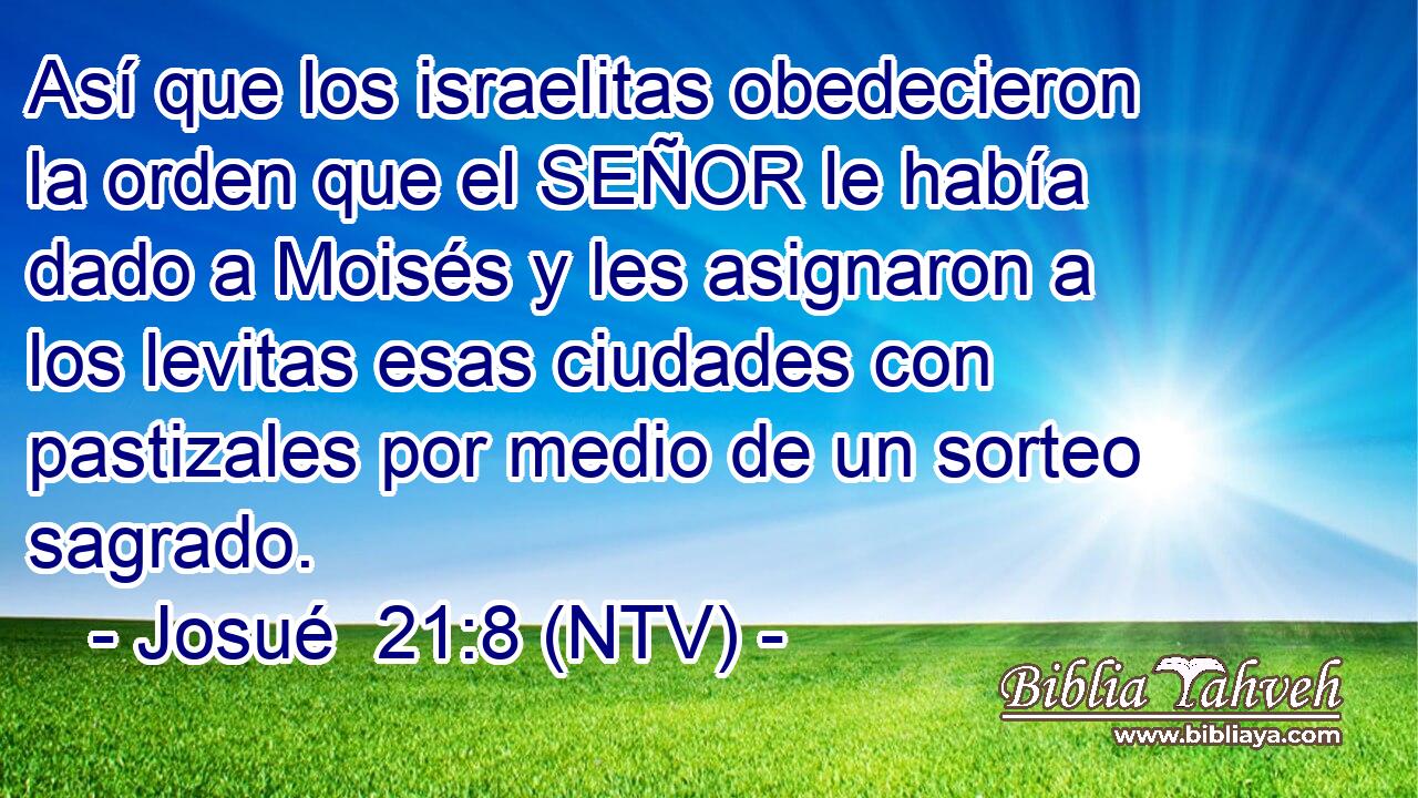 Así que los israelitas obedecieron la orden que el SEÑOR le había dado a Moisés y les asignaron a los levitas esas ciudades con pastizales por medio de un sorteo sagrado.