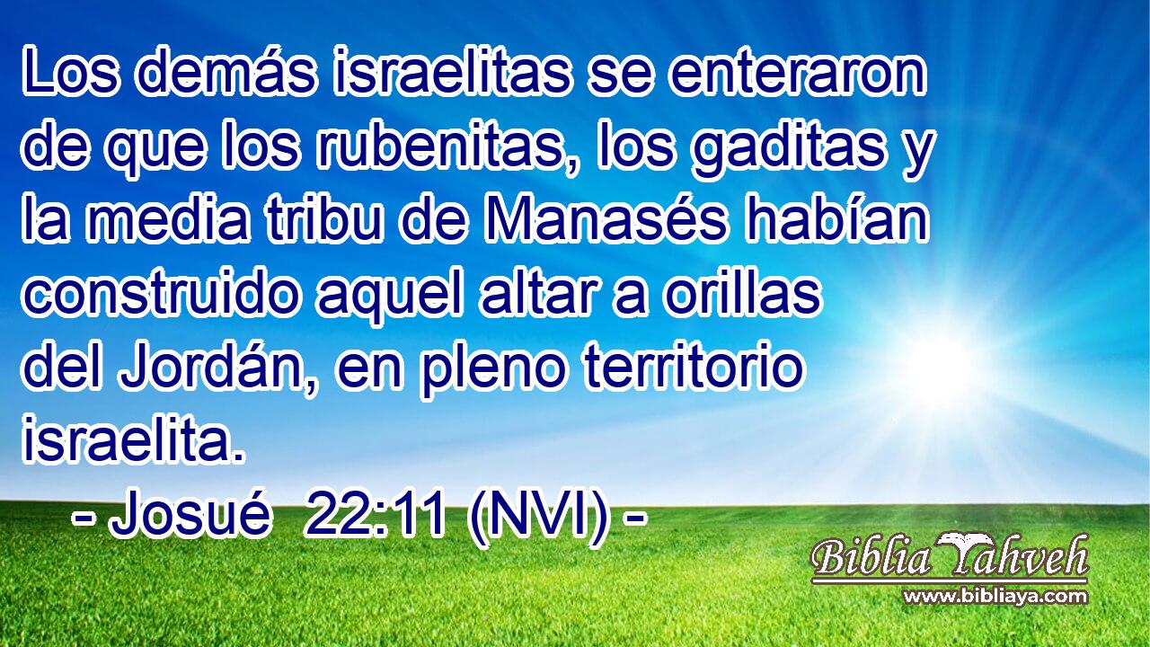  Los demás israelitas se enteraron de que los rubenitas, los gaditas y la media tribu de Manasés habían construido aquel altar a orillas del Jordán, en pleno territorio israelita. 