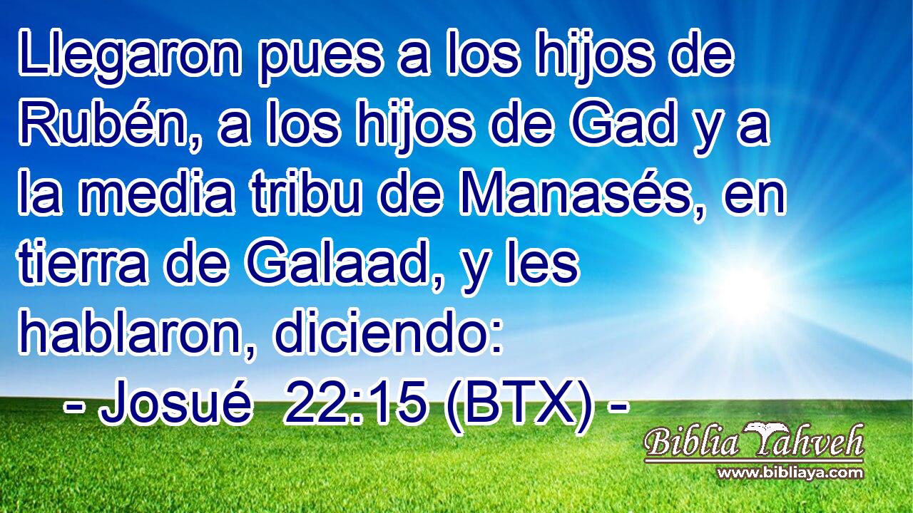 Llegaron pues a los hijos de Rubén, a los hijos de Gad y a la media tribu de Manasés, en tierra de Galaad, y les hablaron, diciendo: