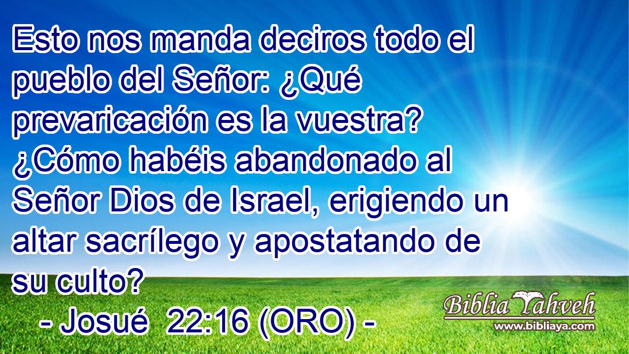  Esto nos manda deciros todo el pueblo del Señor: ¿Qué prevaricación es la vuestra? ¿Cómo habéis abandonado al Señor Dios de Israel, erigiendo un altar sacrílego y apostatando de su culto? 