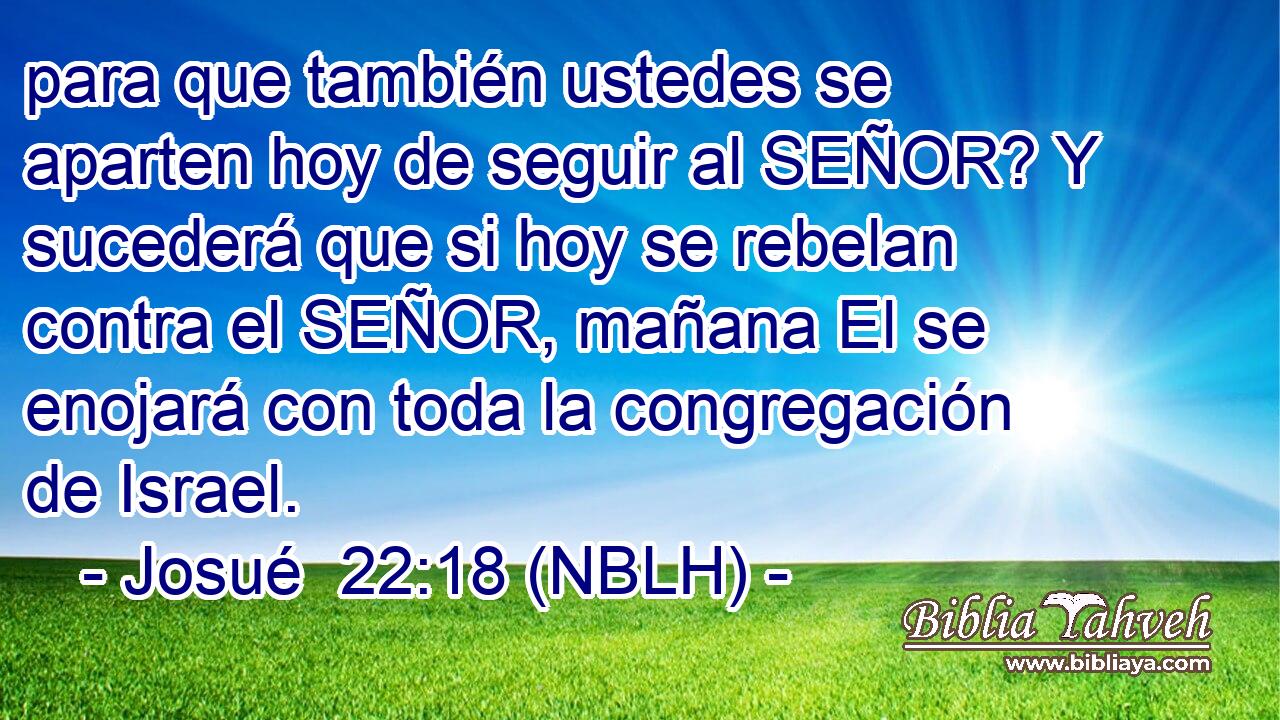  para que también ustedes se aparten hoy de seguir al SEÑOR? Y sucederá que si hoy se rebelan contra el SEÑOR, mañana El se enojará con toda la congregación de Israel. 