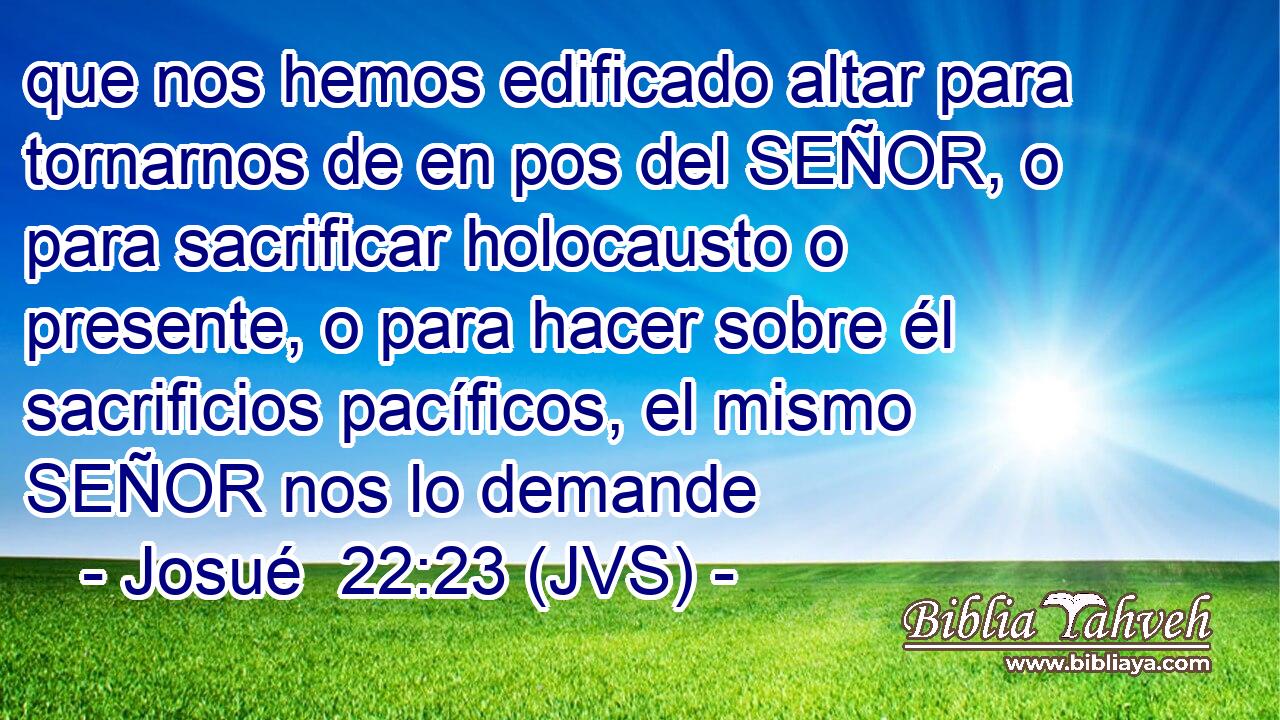 que nos hemos edificado altar para tornarnos de en pos del SEÑOR, o para sacrificar holocausto o presente, o para hacer sobre él sacrificios pacíficos, el mismo SEÑOR nos lo demande