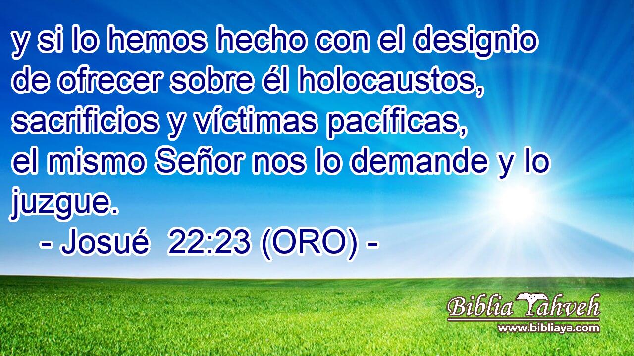  y si lo hemos hecho con el designio de ofrecer sobre él holocaustos, sacrificios y víctimas pacíficas, el mismo Señor nos lo demande y lo juzgue. 