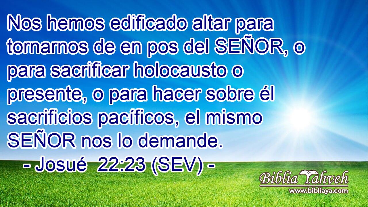 Nos hemos edificado altar para tornarnos de en pos del SEÑOR, o para sacrificar holocausto o presente, o para hacer sobre él sacrificios pacíficos, el mismo SEÑOR nos lo demande.