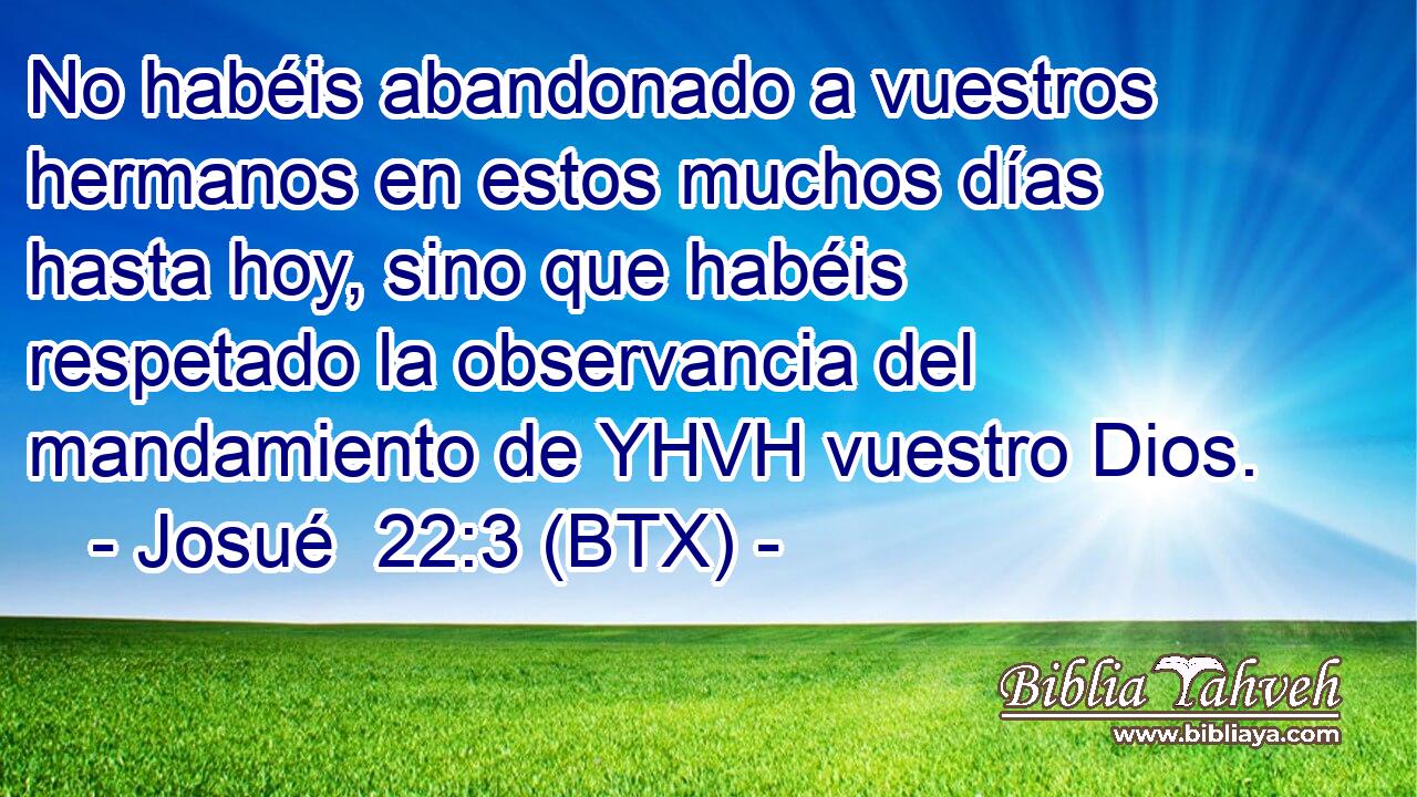 No habéis abandonado a vuestros hermanos en estos muchos días hasta hoy, sino que habéis respetado la observancia del mandamiento de YHVH vuestro Dios.