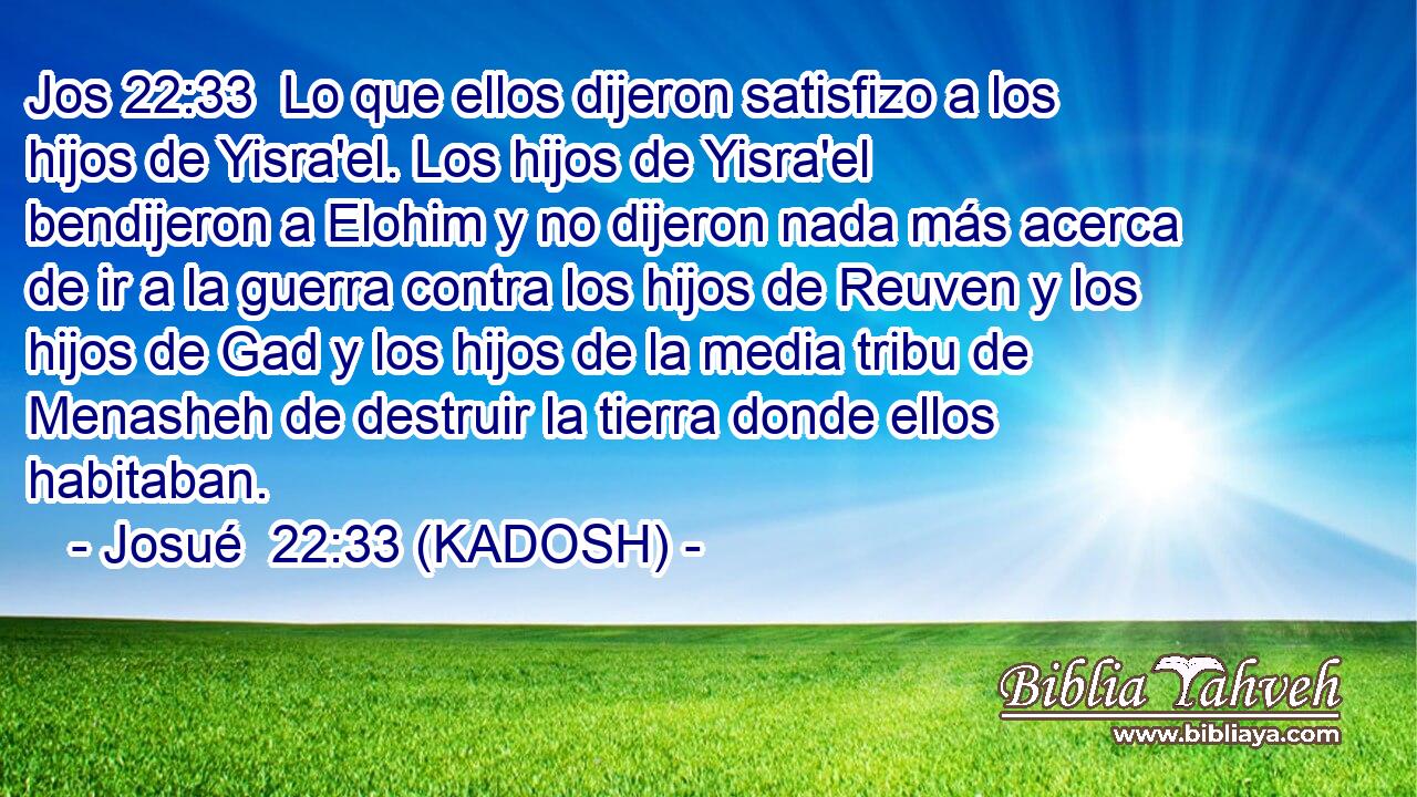  Lo que ellos dijeron satisfizo a los hijos de Yisra'el. Los hijos de Yisra'el bendijeron a Elohim y no dijeron nada más acerca de ir a la guerra contra los hijos de Reuven y los hijos de Gad y los hijos de la media tribu de Menasheh de destruir la tierra donde ellos habitaban. 