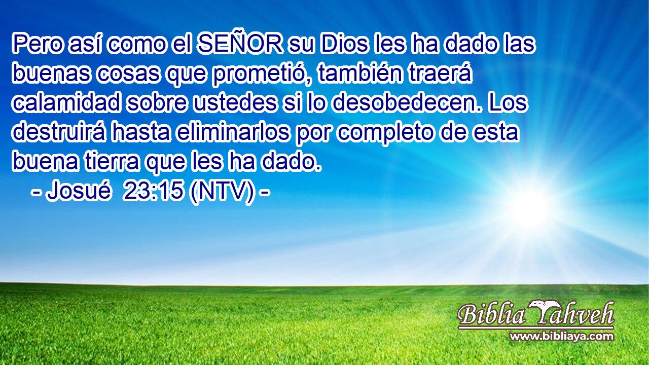 Pero así como el SEÑOR su Dios les ha dado las buenas cosas que prometió, también traerá calamidad sobre ustedes si lo desobedecen. Los destruirá hasta eliminarlos por completo de esta buena tierra que les ha dado.