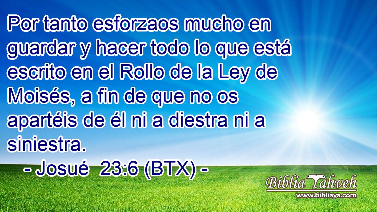 Por tanto esforzaos mucho en guardar y hacer todo lo que está escrito en el Rollo de la Ley de Moisés, a fin de que no os apartéis de él ni a diestra ni a siniestra.