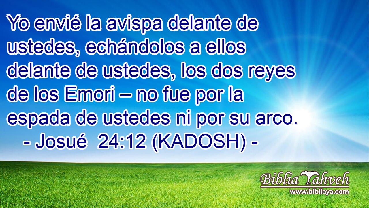 Yo envié la avispa delante de ustedes, echándolos a ellos delante de ustedes, los dos reyes de los Emori – no fue por la espada de ustedes ni por su arco. 