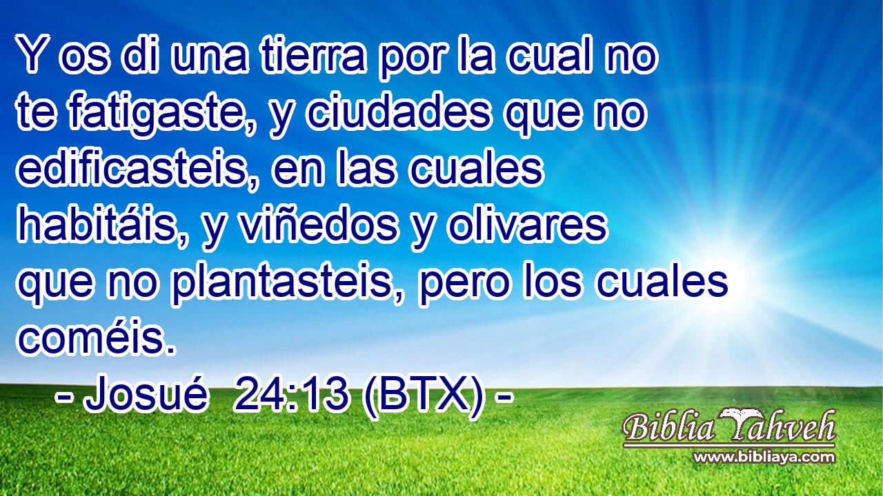 Y os di una tierra por la cual no te fatigaste, y ciudades que no edificasteis, en las cuales habitáis, y viñedos y olivares que no plantasteis, pero los cuales coméis.