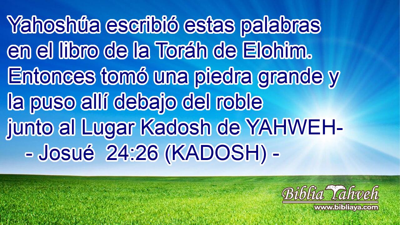  Yahoshúa escribió estas palabras en el libro de la Toráh de Elohim. Entonces tomó una piedra grande y la puso allí debajo del roble junto al Lugar Kadosh de YAHWEH- 