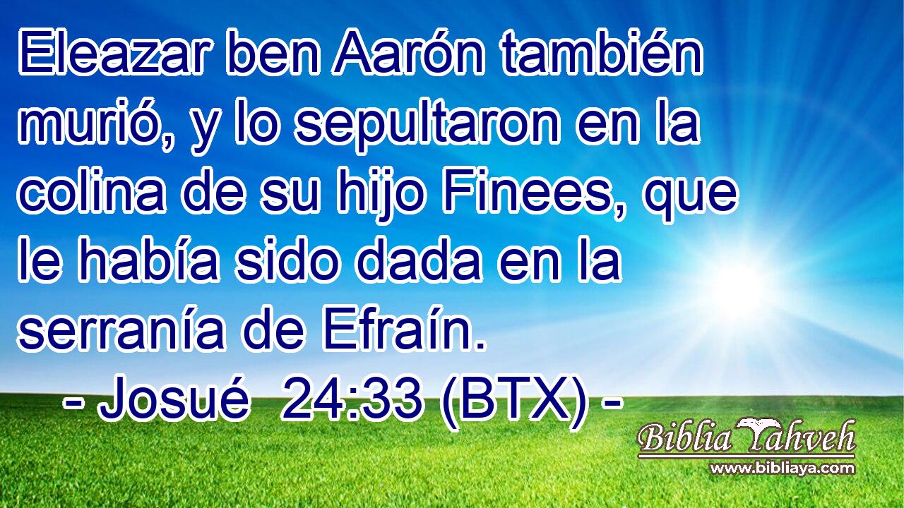 Eleazar ben Aarón también murió, y lo sepultaron en la colina de su hijo Finees, que le había sido dada en la serranía de Efraín.