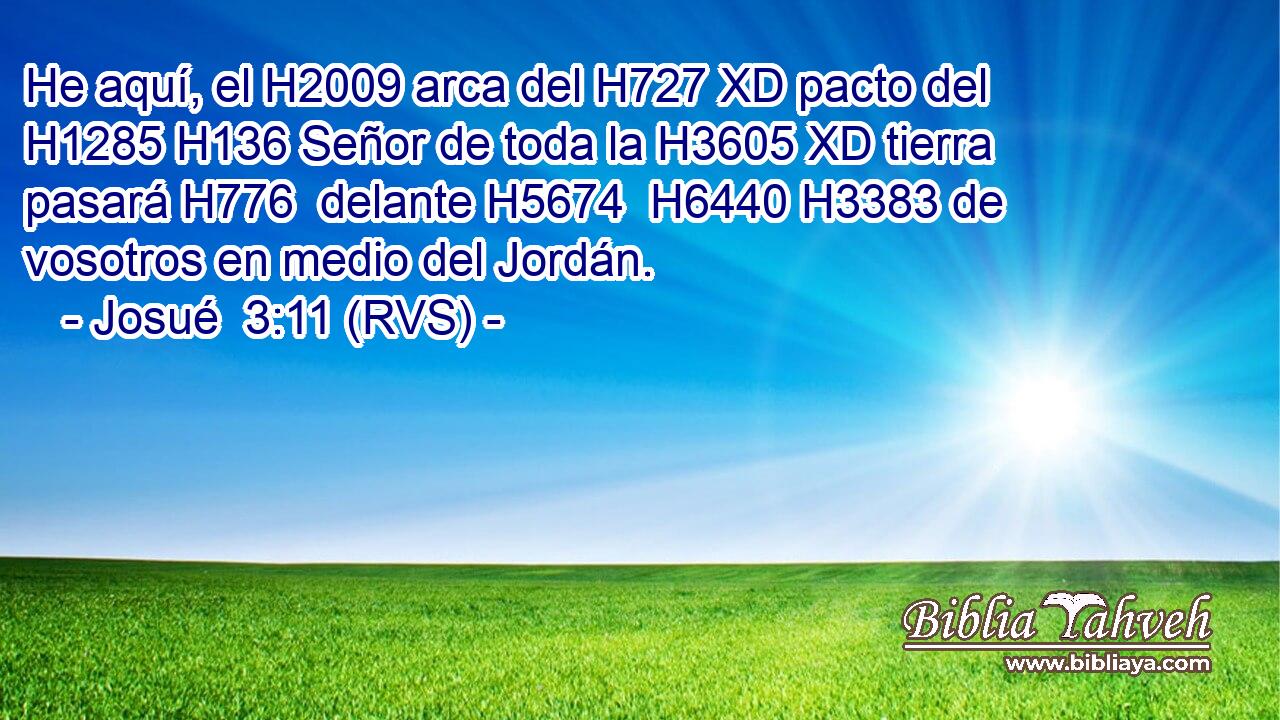 He aquí, el H2009 arca del H727 XD pacto del H1285 H136 Señor de toda la H3605 XD tierra pasará H776  delante H5674  H6440 H3383 de vosotros en medio del Jordán.