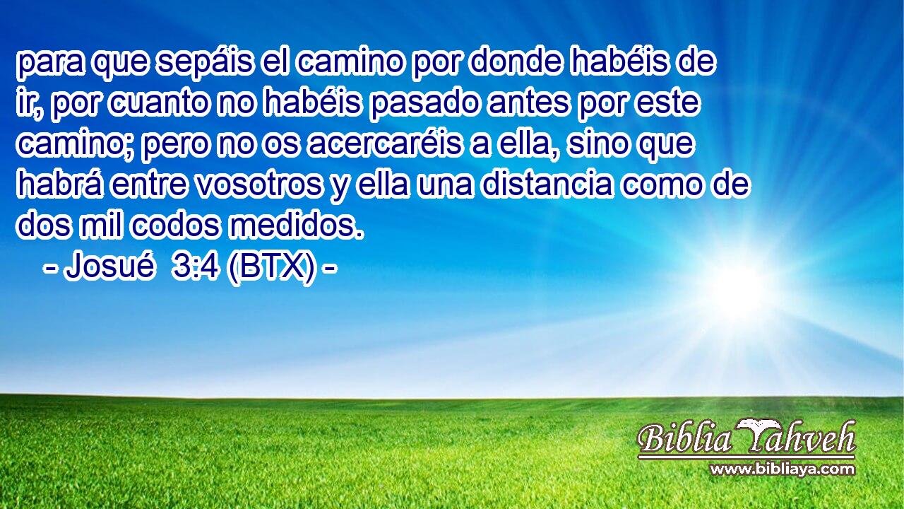 para que sepáis el camino por donde habéis de ir, por cuanto no habéis pasado antes por este camino; pero no os acercaréis a ella, sino que habrá entre vosotros y ella una distancia como de dos mil codos medidos.