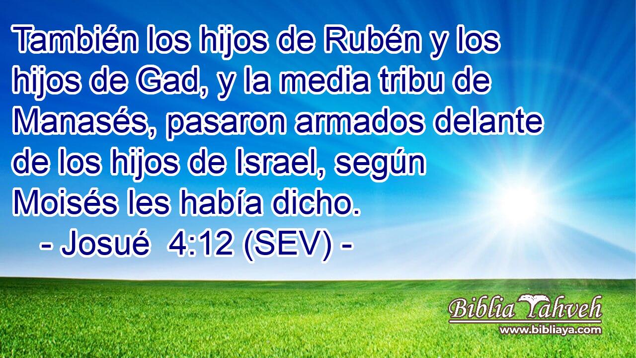 También los hijos de Rubén y los hijos de Gad, y la media tribu de Manasés, pasaron armados delante de los hijos de Israel, según Moisés les había dicho.