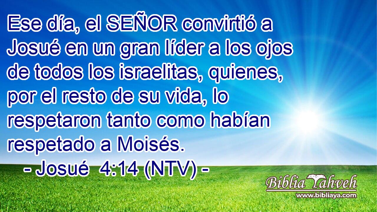 Ese día, el SEÑOR convirtió a Josué en un gran líder a los ojos de todos los israelitas, quienes, por el resto de su vida, lo respetaron tanto como habían respetado a Moisés.
