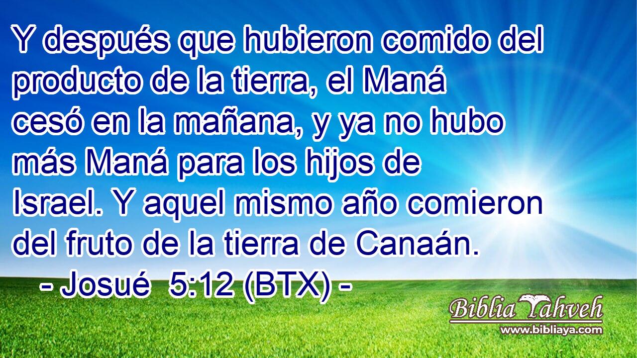 Y después que hubieron comido del producto de la tierra, el Maná cesó en la mañana, y ya no hubo más Maná para los hijos de Israel. Y aquel mismo año comieron del fruto de la tierra de Canaán.
