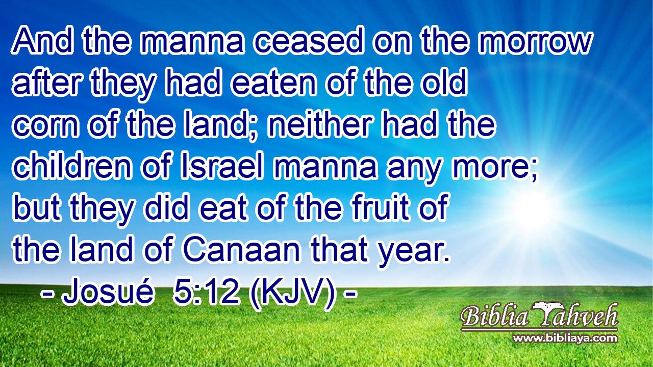 And the manna ceased on the morrow after they had eaten of the old corn of the land; neither had the children of Israel manna any more; but they did eat of the fruit of the land of Canaan that year.