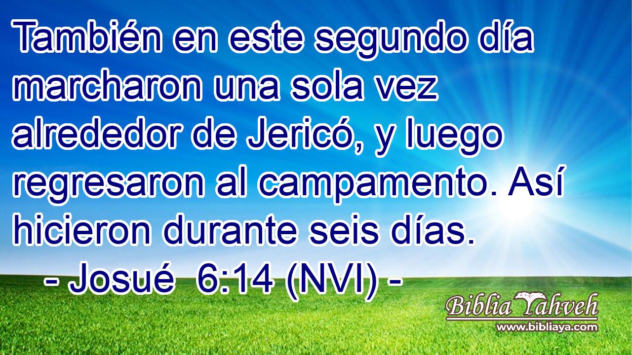  También en este segundo día marcharon una sola vez alrededor de Jericó, y luego regresaron al campamento. Así hicieron durante seis días. 