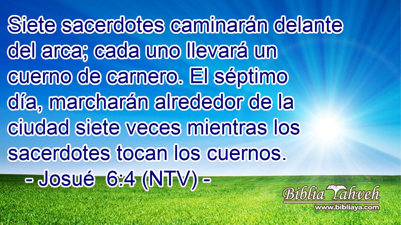 Siete sacerdotes caminarán delante del arca; cada uno llevará un cuerno de carnero. El séptimo día, marcharán alrededor de la ciudad siete veces mientras los sacerdotes tocan los cuernos.