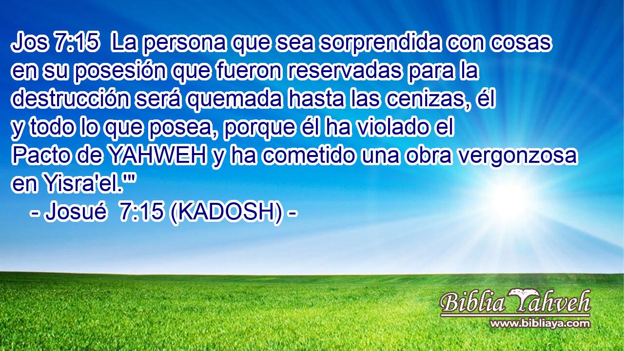  La persona que sea sorprendida con cosas en su posesión que fueron reservadas para la destrucción será quemada hasta las cenizas, él y todo lo que posea, porque él ha violado el Pacto de YAHWEH y ha cometido una obra vergonzosa en Yisra'el.'