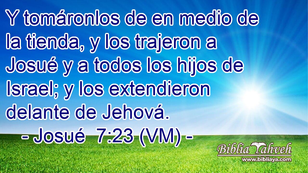  Y tomáronlos de en medio de la tienda, y los trajeron a Josué y a todos los hijos de Israel; y los extendieron delante de Jehová. 