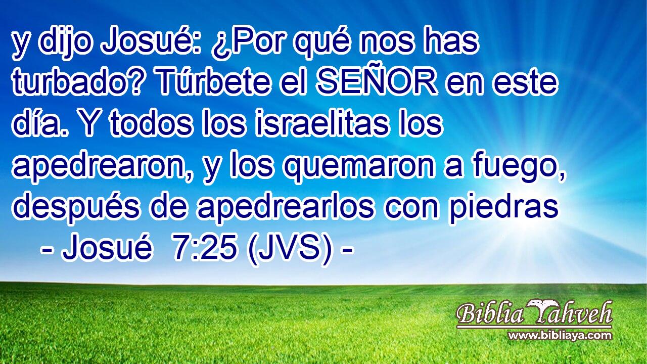 y dijo Josué: ¿Por qué nos has turbado? Túrbete el SEÑOR en este día. Y todos los israelitas los apedrearon, y los quemaron a fuego, después de apedrearlos con piedras