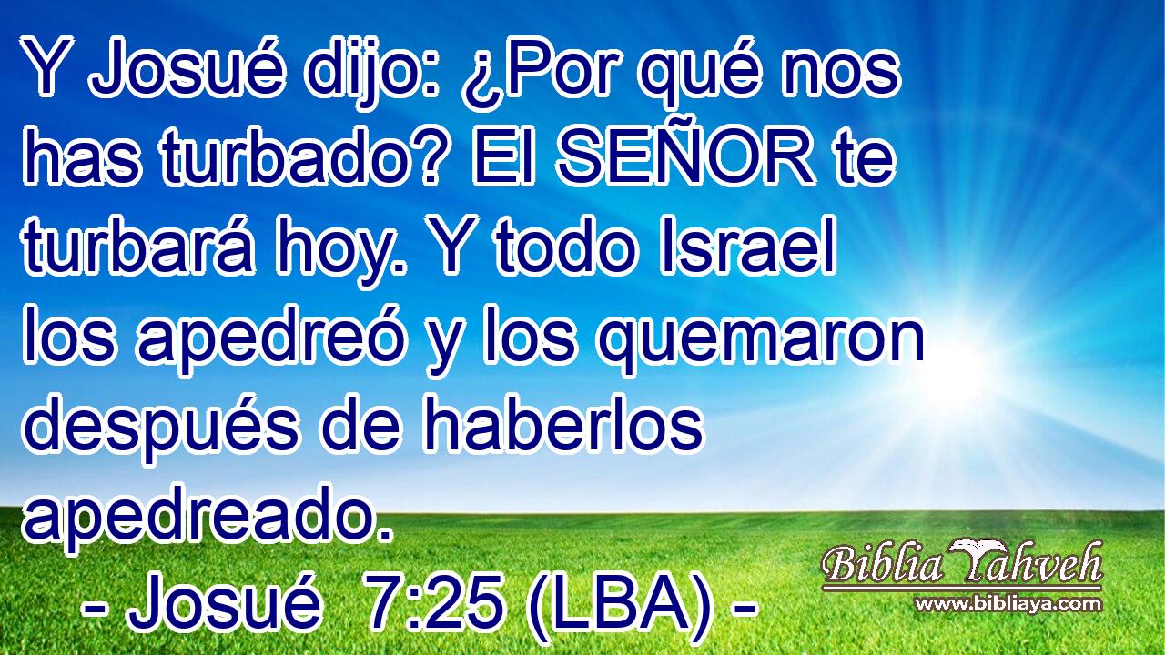 Y Josué dijo: ¿Por qué nos has turbado? El SEÑOR te turbará hoy. Y todo Israel los apedreó y los quemaron después de haberlos apedreado.