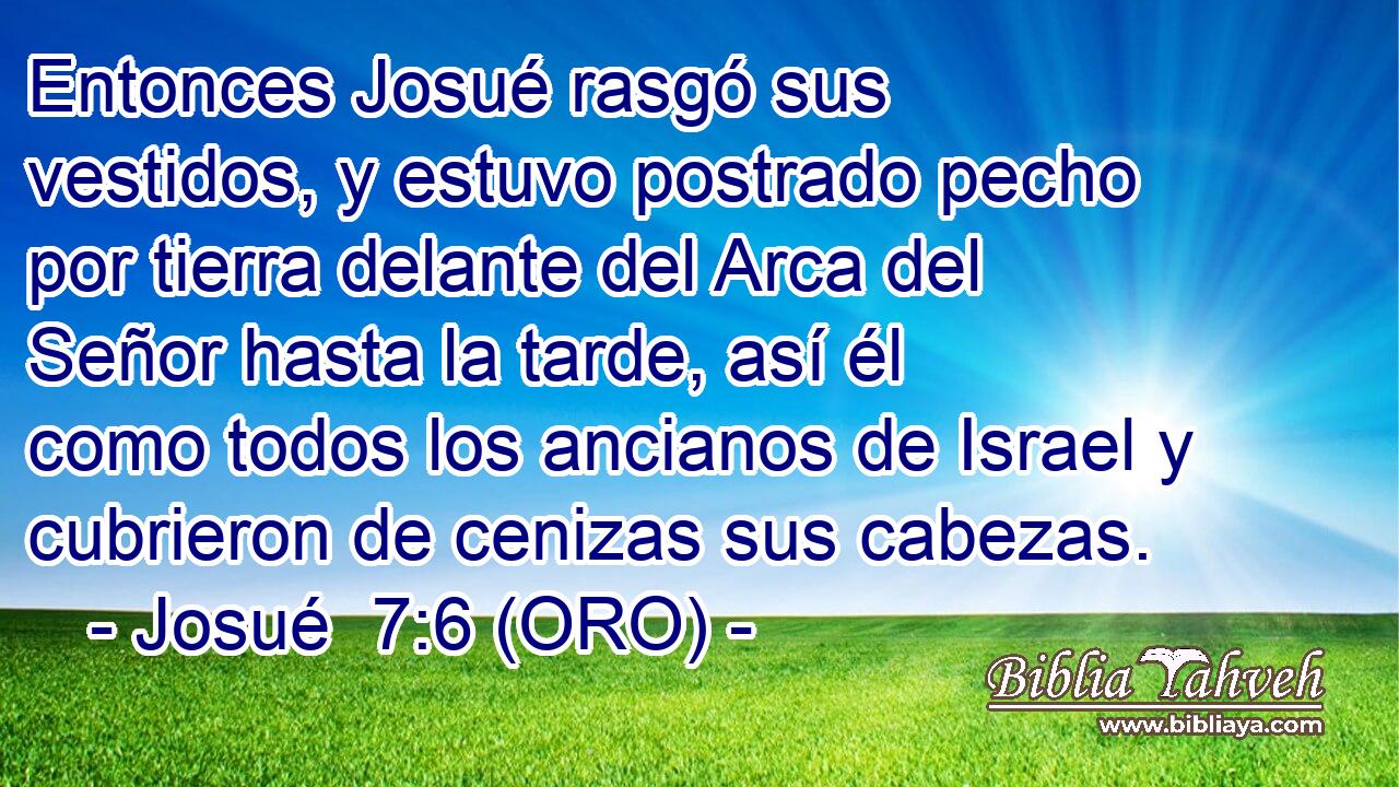  Entonces Josué rasgó sus vestidos, y estuvo postrado pecho por tierra delante del Arca del Señor hasta la tarde, así él como todos los ancianos de Israel y cubrieron de cenizas sus cabezas. 