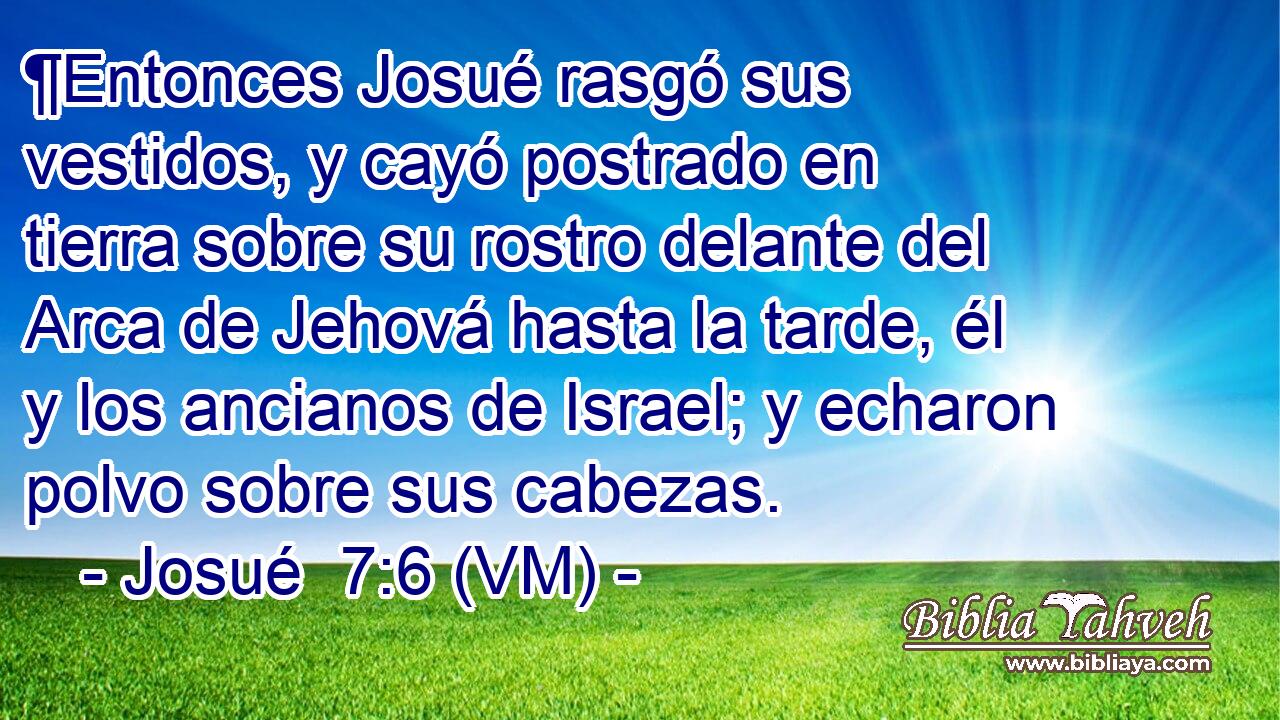  ¶Entonces Josué rasgó sus vestidos, y cayó postrado en tierra sobre su rostro delante del Arca de Jehová hasta la tarde, él y los ancianos de Israel; y echaron polvo sobre sus cabezas. 