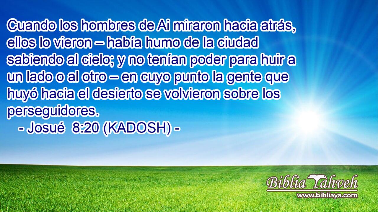  Cuando los hombres de Ai miraron hacia atrás, ellos lo vieron – había humo de la ciudad sabiendo al cielo; y no tenían poder para huir a un lado o al otro – en cuyo punto la gente que huyó hacia el desierto se volvieron sobre los perseguidores. 