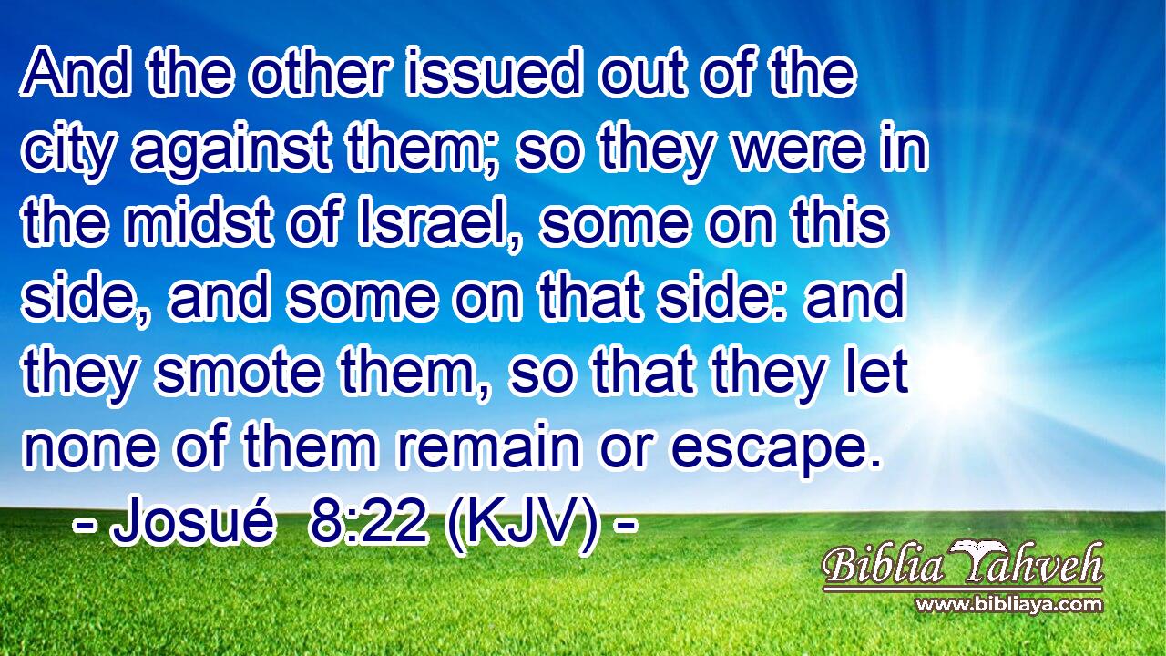 And the other issued out of the city against them; so they were in the midst of Israel, some on this side, and some on that side: and they smote them, so that they let none of them remain or escape.
