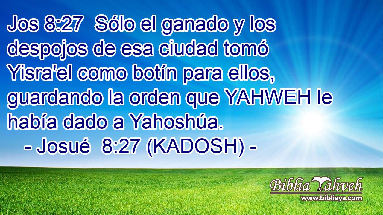  Sólo el ganado y los despojos de esa ciudad tomó Yisra'el como botín para ellos, guardando la orden que YAHWEH le había dado a Yahoshúa. 