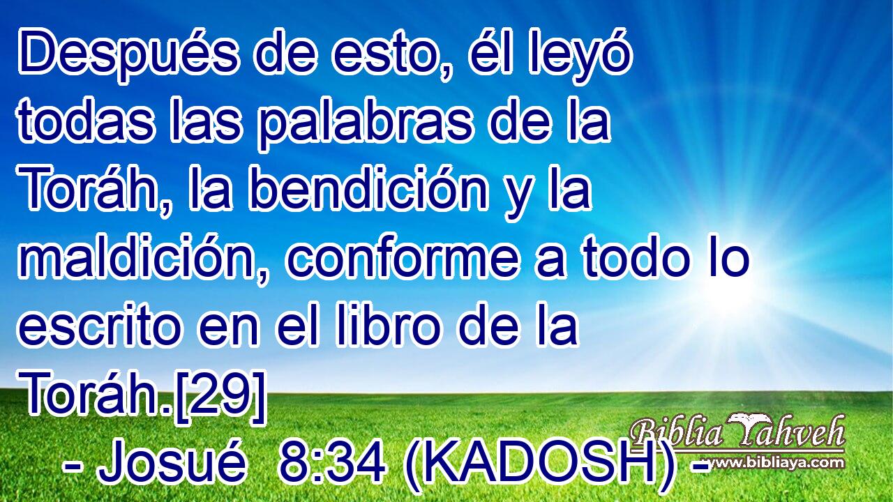  Después de esto, él leyó todas las palabras de la Toráh, la bendición y la maldición, conforme a todo lo escrito en el libro de la Toráh.[29] 