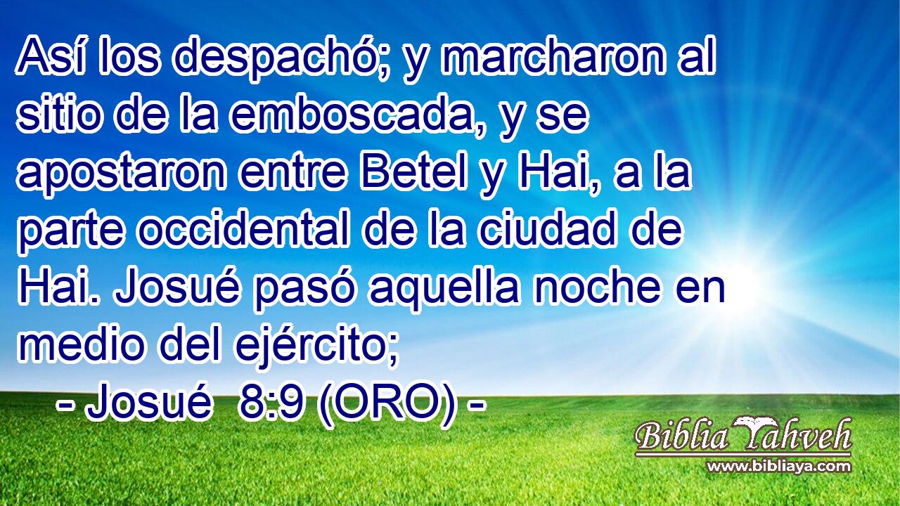  Así los despachó; y marcharon al sitio de la emboscada, y se apostaron entre Betel y Hai, a la parte occidental de la ciudad de Hai. Josué pasó aquella noche en medio del ejército; 