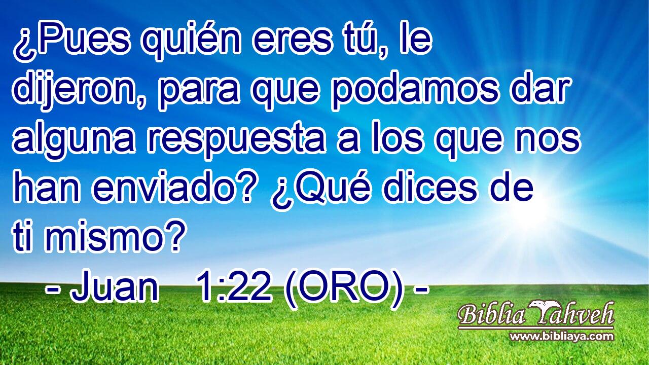  ¿Pues quién eres tú, le dijeron, para que podamos dar alguna respuesta a los que nos han enviado? ¿Qué dices de ti mismo? 