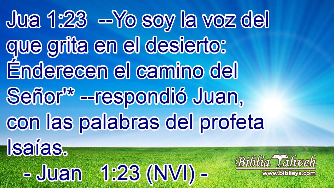 Jua 1:23  --Yo soy la voz del que grita en el desierto: Énderecen el camino del Señor'* --respondió Juan, con las palabras del profeta Isaías. 