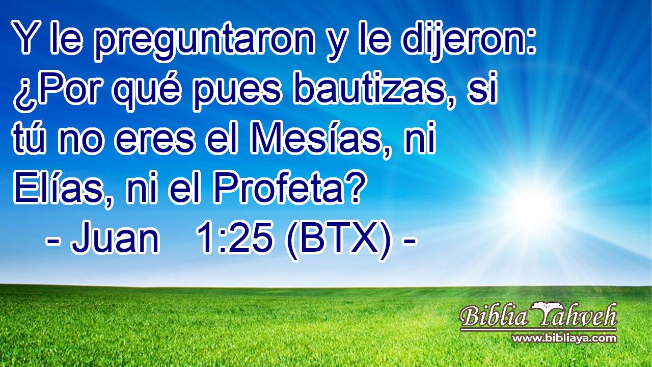 Y le preguntaron y le dijeron: ¿Por qué pues bautizas, si tú no eres el Mesías, ni Elías, ni el Profeta?