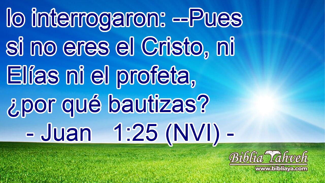  lo interrogaron: --Pues si no eres el Cristo, ni Elías ni el profeta, ¿por qué bautizas? 