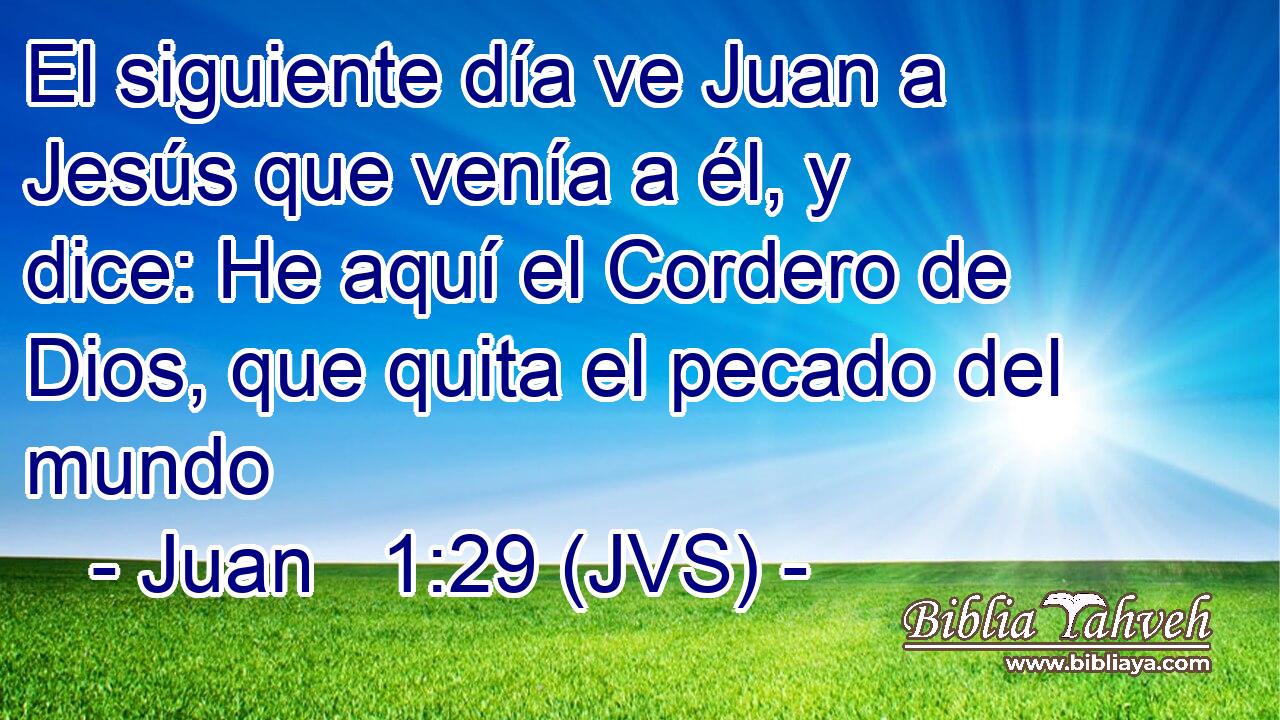 El siguiente día ve Juan a Jesús que venía a él, y dice: He aquí el Cordero de Dios, que quita el pecado del mundo