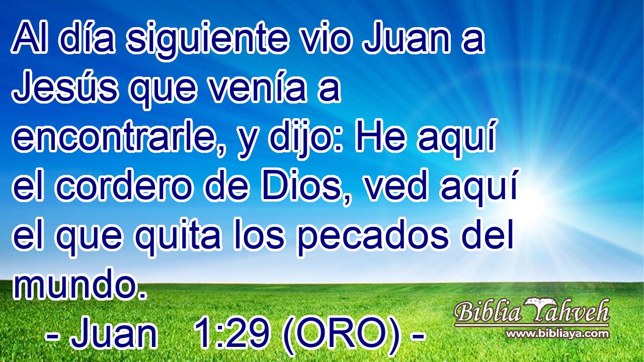  Al día siguiente vio Juan a Jesús que venía a encontrarle, y dijo: He aquí el cordero de Dios, ved aquí el que quita los pecados del mundo. 