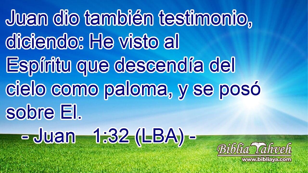 Juan dio también testimonio, diciendo: He visto al Espíritu que descendía del cielo como paloma, y se posó sobre El.